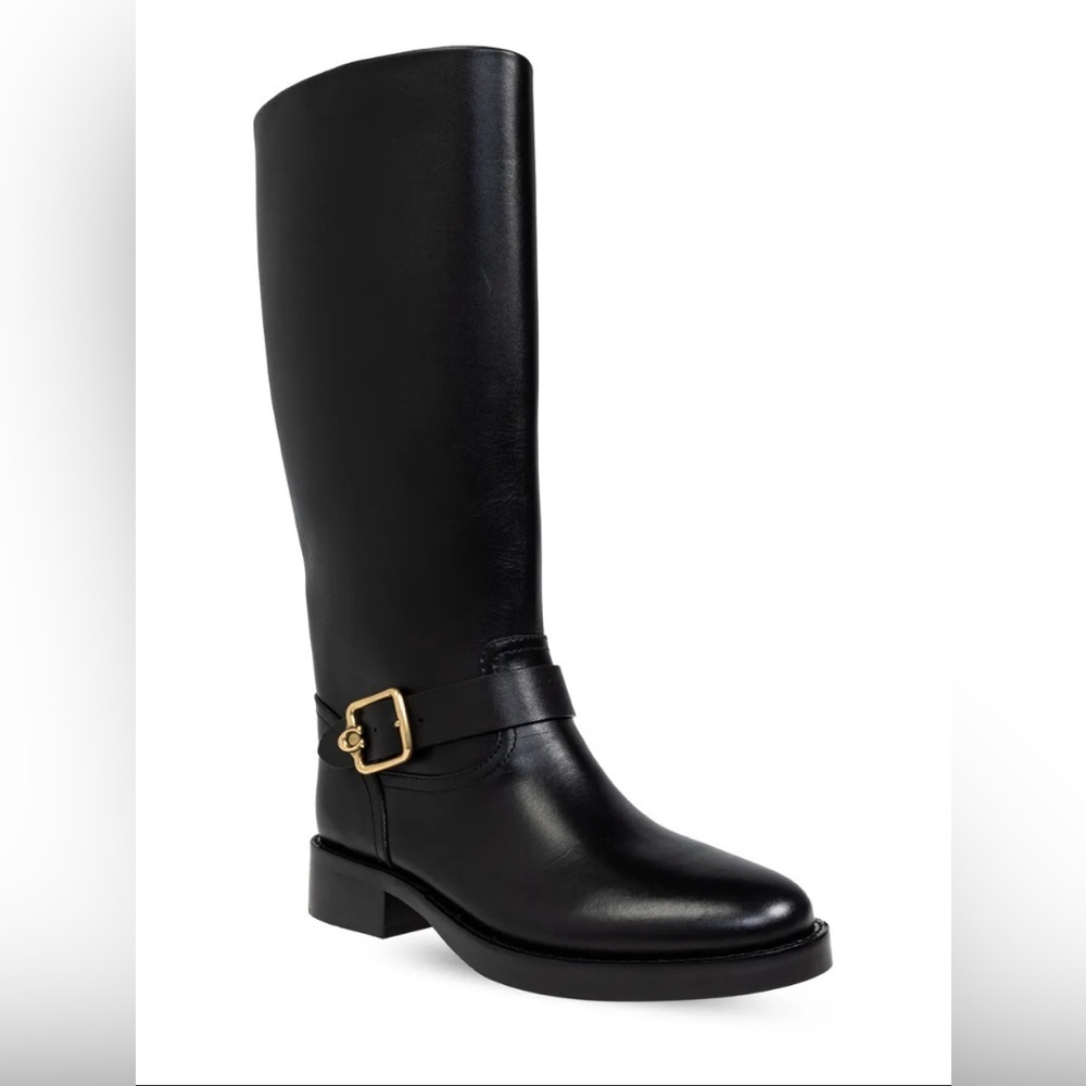 New Coach Madeline Black Leather Tall Riding Boots Size 6.5